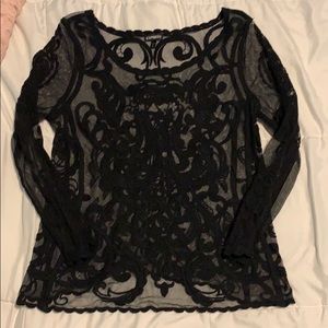 Quarter length sleeve sheer lace top